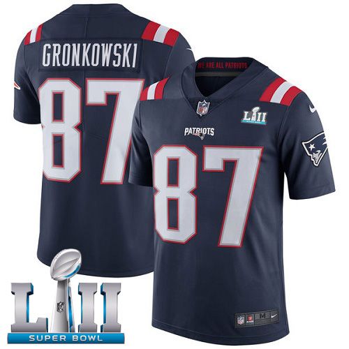 Men New England Patriots #87 Gronkowski Blue Color Rush Limited 2018 Super Bowl NFL Jerseys